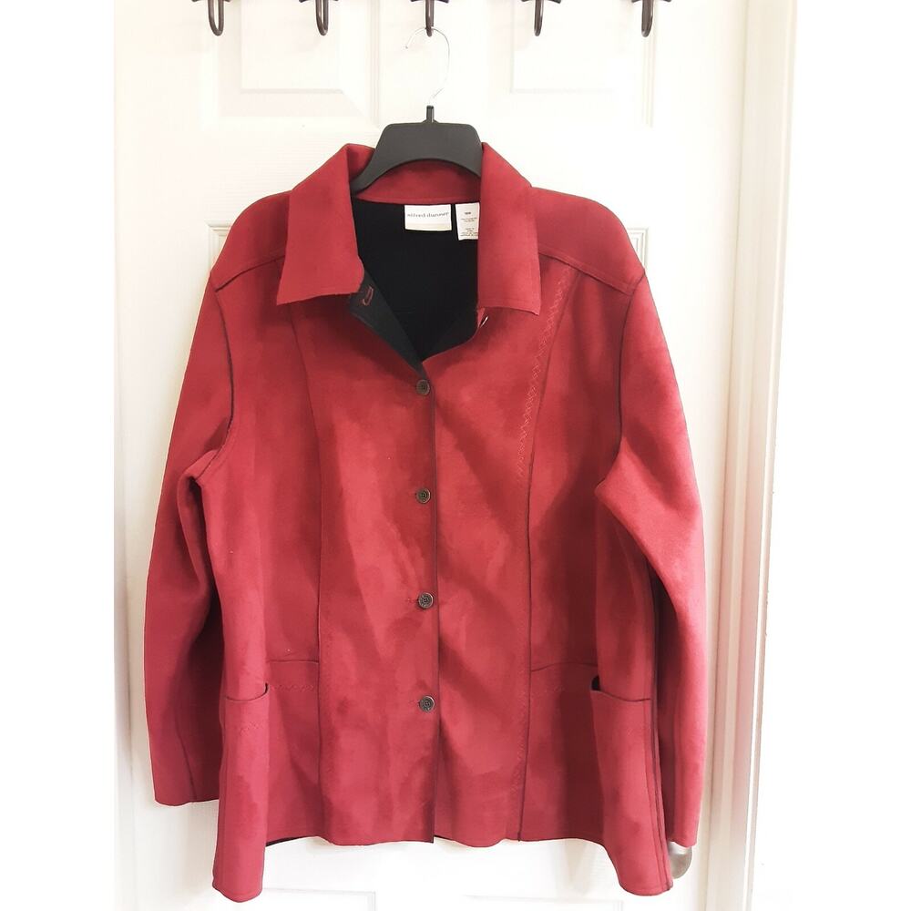 Alfred Dunner Jacket, Women's Plus Size 18W Red & Black, Button up Faux Leather